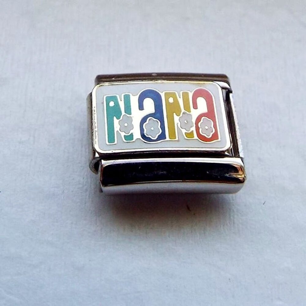 Enamel colorful Nana flowers 9mm stainless steel Italian charm bracelet link new